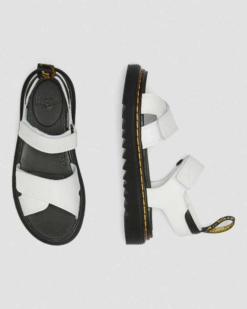 White Kids' Dr Martens Junior Vossie Leather Sandals | CA 723KOR